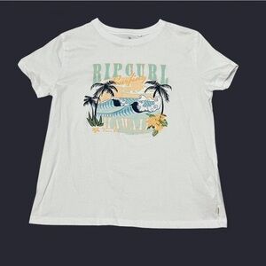 Rip Curl White Graphic Tee with Teal, Yellow & Black Surf Design